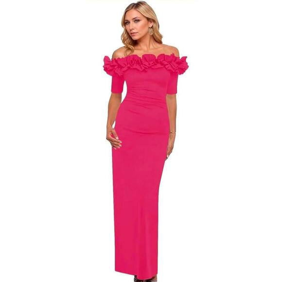 Fashion Classic Fashion Collection Dresses & Skirts - Pink off shoulder ruffle maxi dress Mother of the bride Valentine's dress Sz 16